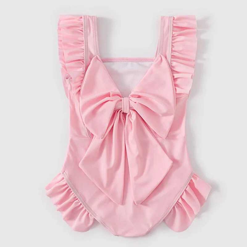 One-Pieces Ldren swimsuit cute and fashionable all-in-one swimsuit for summer girls 2-10 year old girls big bow swimsuit H240508