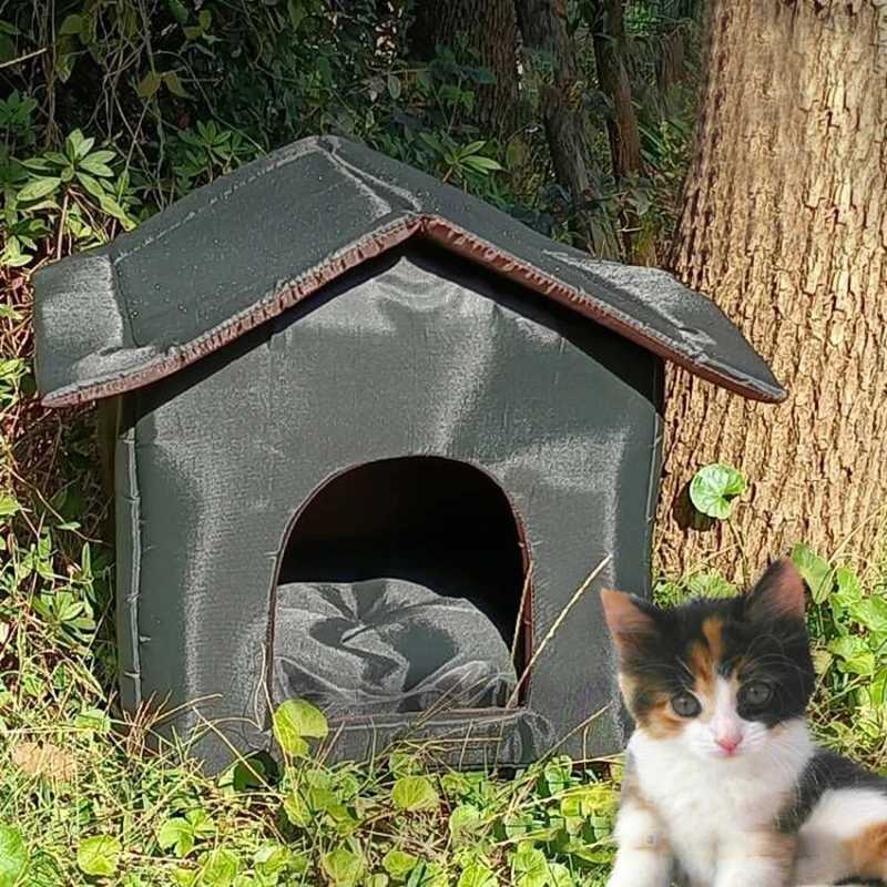 Kattbäddar möbler utomhus katthus vinter katthus kennel lätt att rengöra vattentät fällbar kattkulltält utomhus katt eller liten hund säng d240508