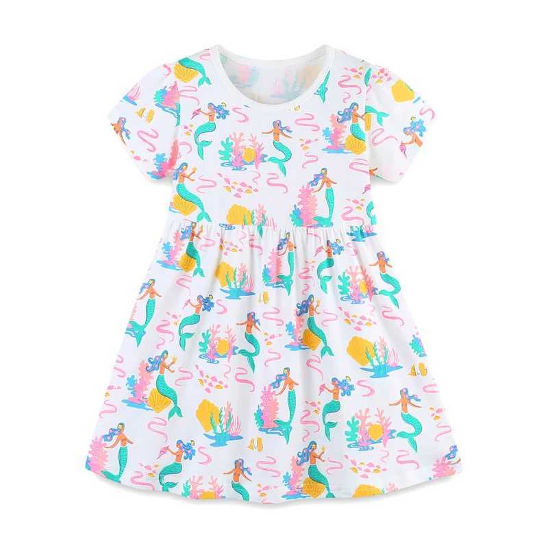 Mädchenkleider Sprung Messgerät Meerjungfrau Sommer Prinzessin Kleid Kurzärmelde süße Party Geburtstag Frog Childrens Clothingl240508