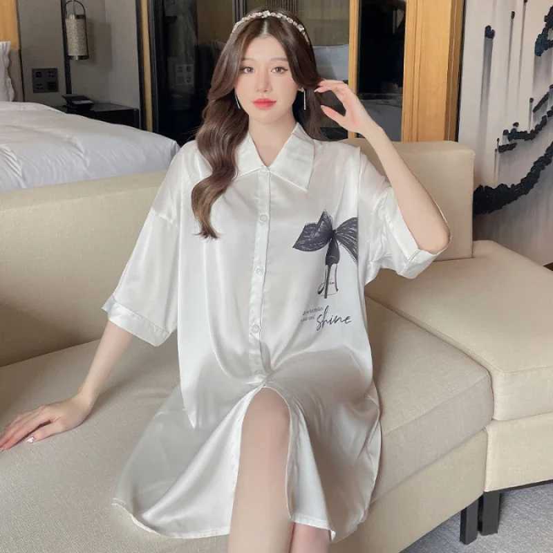Kadın Uyku Salonu Büyüleyici Stil Zarif Kadın Gömlek Kadın Glamour Gevşek 2024 YENİ GECE YAZ Y2K Klasik Sıradan Gömlek Sleetskirt