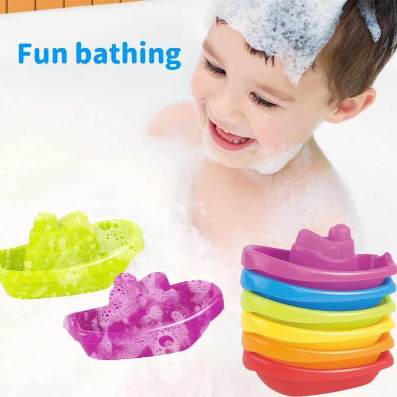 Bath Toys Stacking Cup Bath Toys for Kids Colorful Folding Boat Shape Tower Early Educational Baby Toys Swimming Pool Beach Toys Gifts d240507