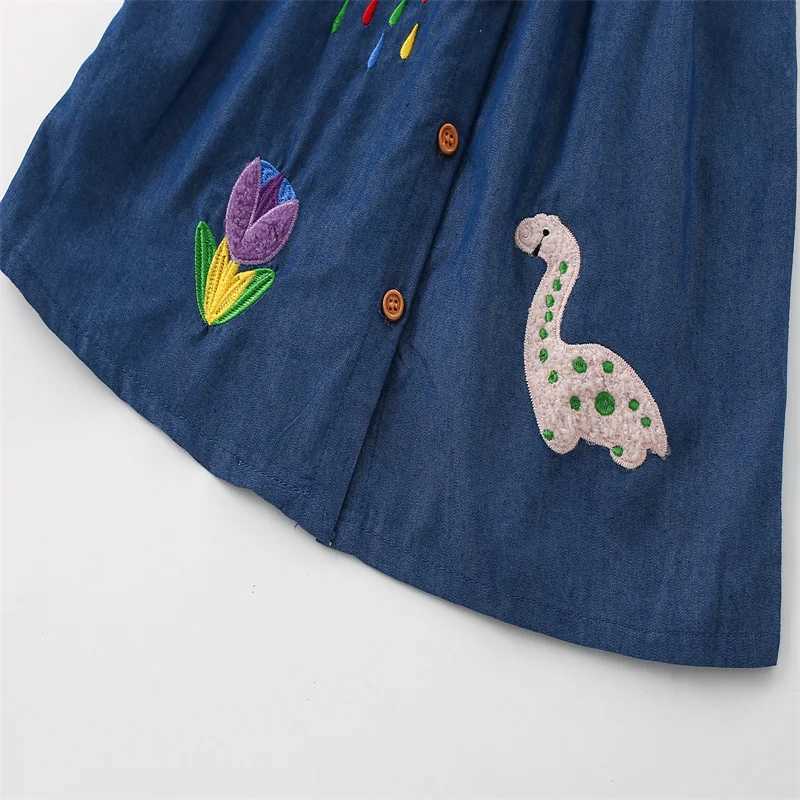 Robes de fille sautant les compteurs 2-7t Nouveau d'été robes robe animale brodée dinosaure photo de vêtements pour enfants bouton de vêtements mignons dressl2405