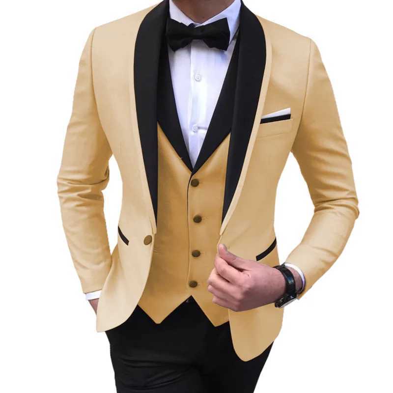 Trajes para hombres Blazers Blue Slit Mens Juego de solapa de chal de 3 piezas de 3 piezas Taille informal para el novio 2020 chaqueta+camiseta sin mangas+pantalones Q240507