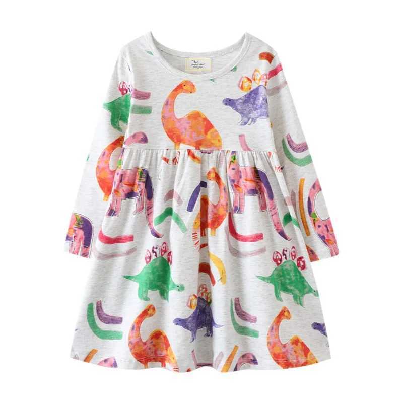 Robes de fille sautant les mètres nouveaux dinosaures d'arrivée imprimer les robes d'anniversaire à manches longues pour les enfants vestiment