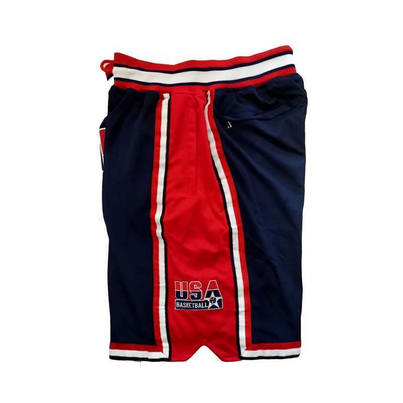 Men's Shorts Basketball Shorts USA 1992 Sewing Embroidery Outdoor Sport Shorts High-Quty Beach Pants Mesh Ventilation WHITE Blue 2023 New T240507