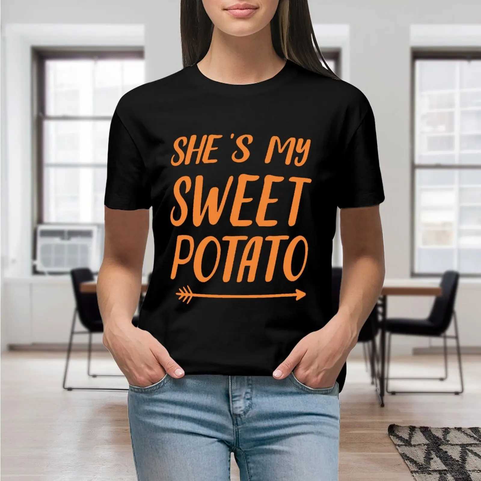 Kvinnors t-shirt de är min swt potatis i yam skjorta tacksägelse familj skjorta grafisk skjorta avslappnad kort slved kvinnlig t-shirt storlek s-4xl y240506