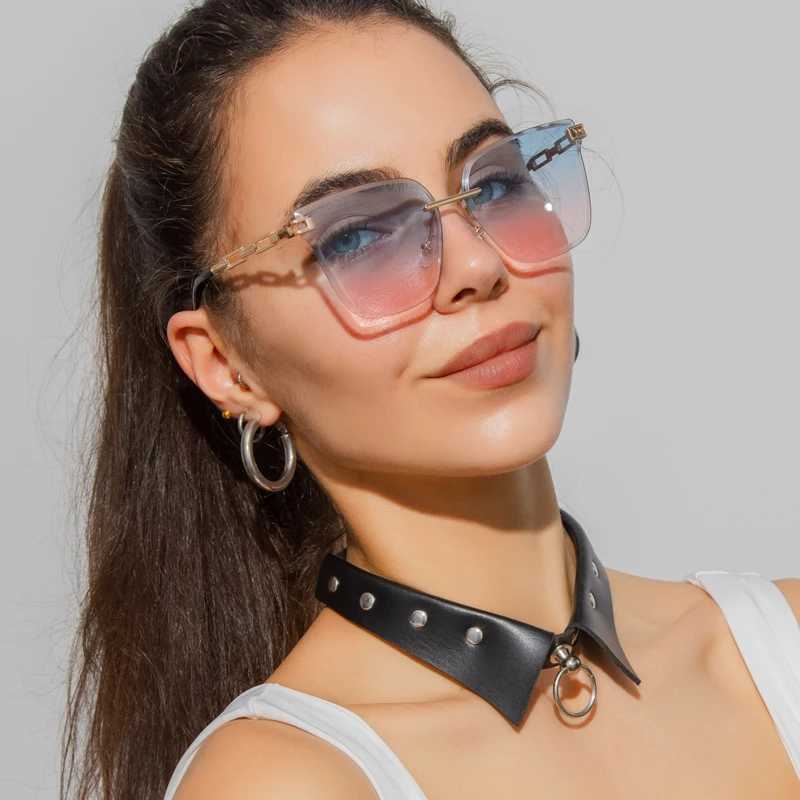 Óculos de sol Novos óculos de sol para mulheres com lentes de corte marrom e sem moldura e óculos de sol para femininos, lentes de corte marrom e óculos de sol para femininos, marcas J240508