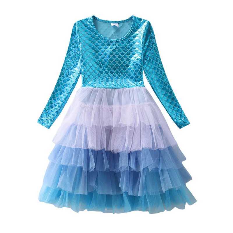 Robes de fille sautant les mètres nouveaux sirène polyester chaud vendant des filles robe princesse d'anniversaire fête tutu enfants manches longues costumel2405