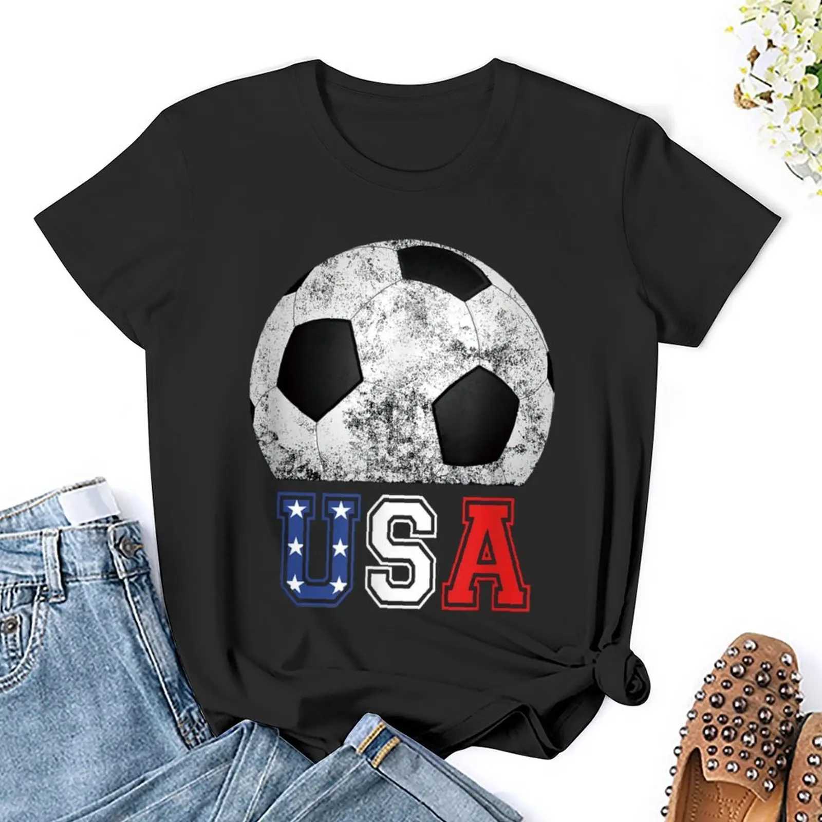 Women's T-Shirt Soccer USA Football Soccer Ball I Love Soccer T Shirt Graphic Shirt Casual Short Slved Female T T-Shirt Size S-4XL Y240506