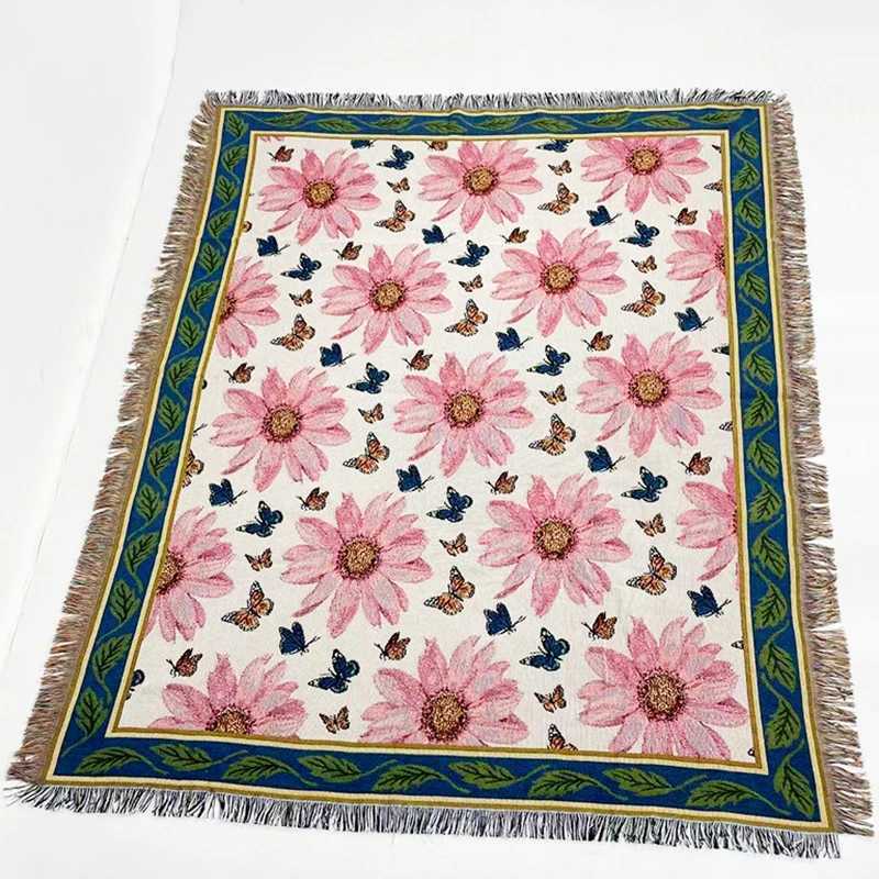 Одеяла оставляет цветочные одеяла для постельного белья хлопка одеяла Творческие интересные открытые кемпинги для пикника эстетическое одеяло