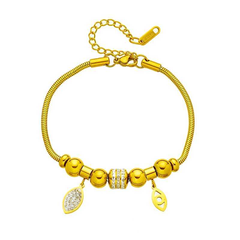 Bracelet 316l en acier inoxydable Nouvelle mode bijoux fine intégrée de zircon éblouissant zircon feuille d'œil perlé bracelets de chaîne de serpents épais pour femmes