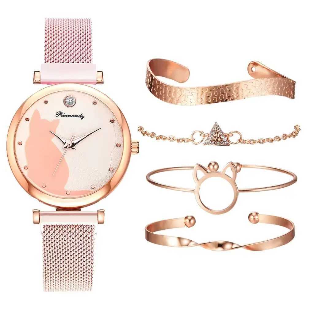 Montres féminines / set Femmes Es Bracelet en or rose Set Cat Patché