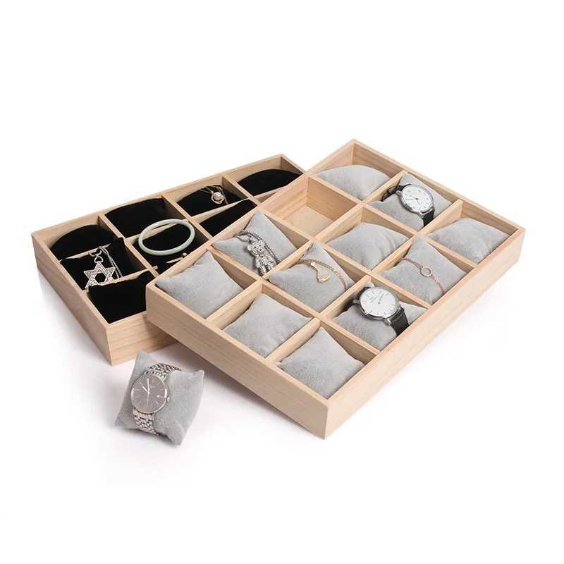 Schmucktablett 12 Gitter Holzarmband Lagerschale Schmuck Kissenschale Kopfschmuck Display Organizer Tablett