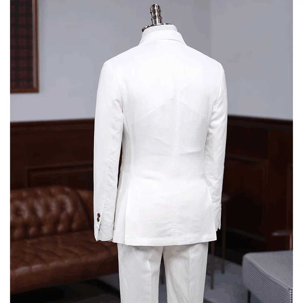 Мужские костюмы Blazers Высококачественная льняная мужская одежда Qifeng Lapel Double Dealh Ultra Thin Fitting Intelligent Leisure Groom Свадебное вечернее платье Q240507