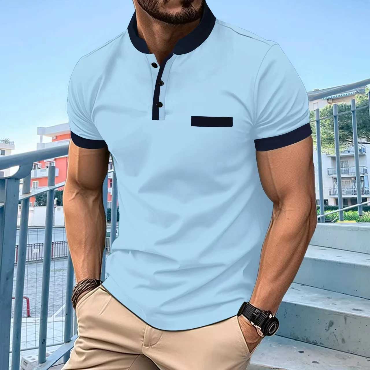 Heren Polo's Zomer Nieuwe Dagelijkse sport Casual T-shirt Solid Color Fashion Trend Button Flip Collar Mens Polo Shirt Q240508