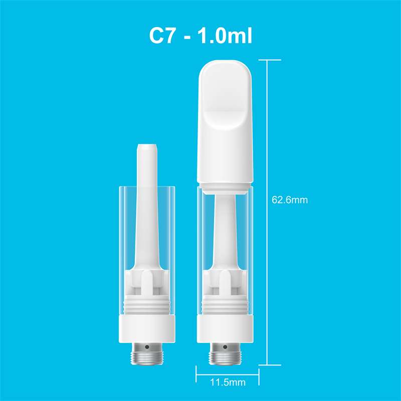 Atomizzatori da 0,5 ml da 1,0 ml da 2,0 ml C7 Cartucce a vapori a velo in ceramica 510 Filetto con filo vaporizzatore ad olio spesso ceramica carrelli vuoti a vite bianca boccaglio in schiuma