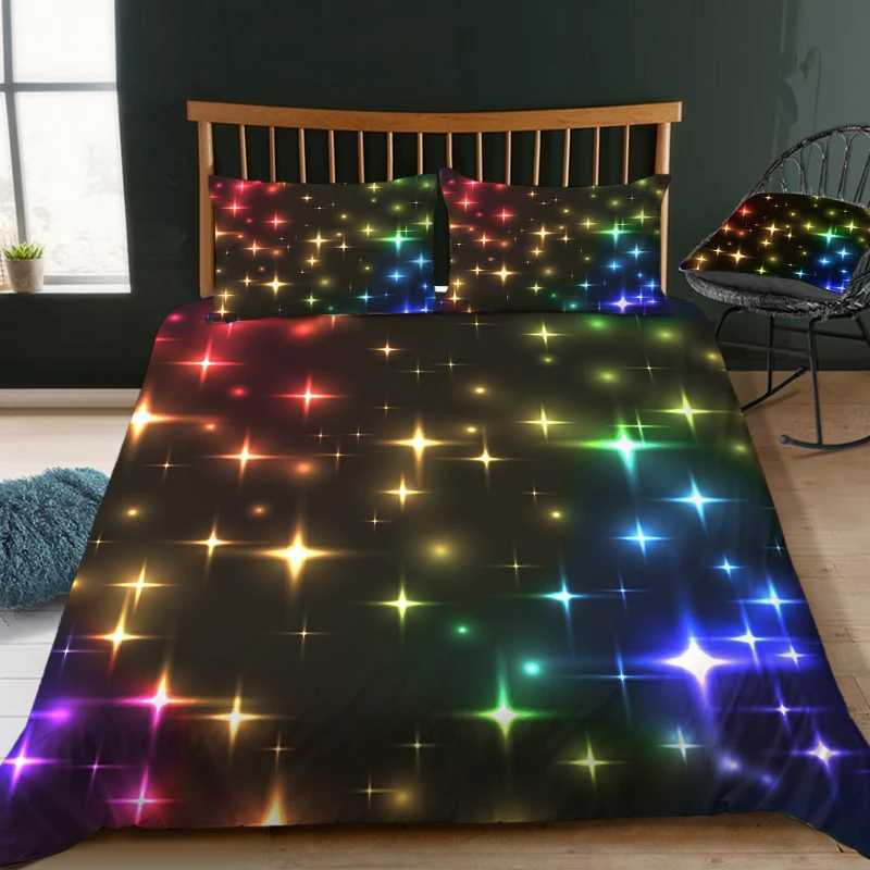 Set di biancheria da letto a stella biancheria da letti cielo notturno ragazze ragazzi ragazzi giù copripiumino set di tessili blu scuro galassia da letto da letto malato copripiumino j240507