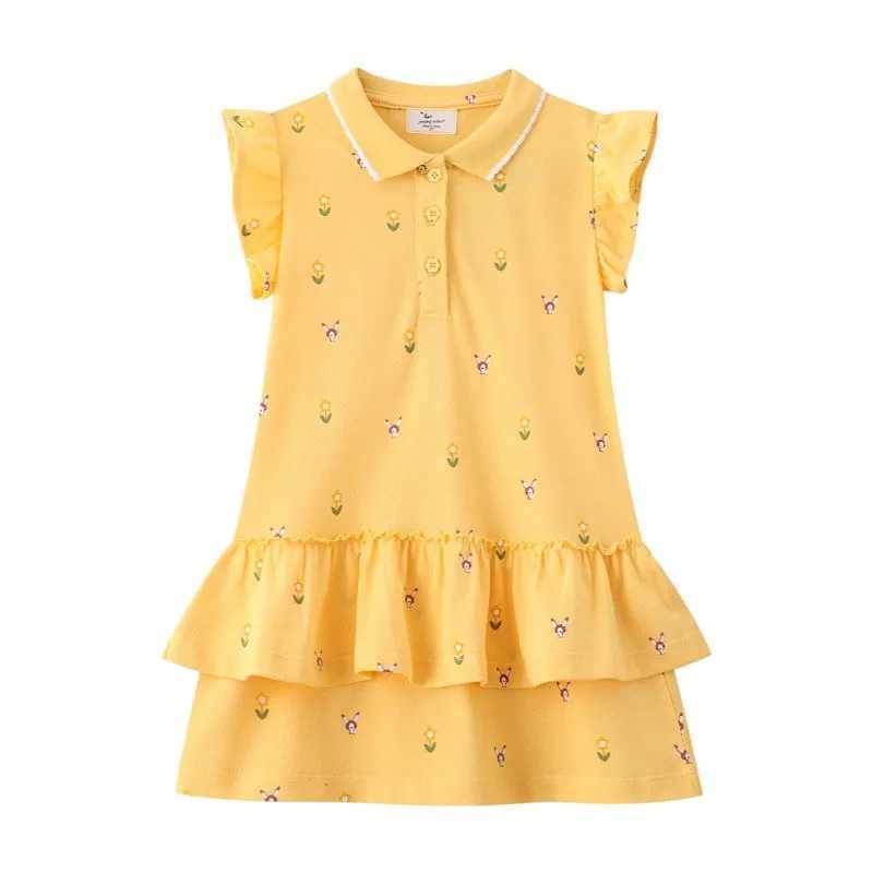 Платья для девочек прыгающие метры летние детские платье для вечеринки желтые малыши лягушка короткие рукава горячо продавать день рождения детский дресс -дресс240508