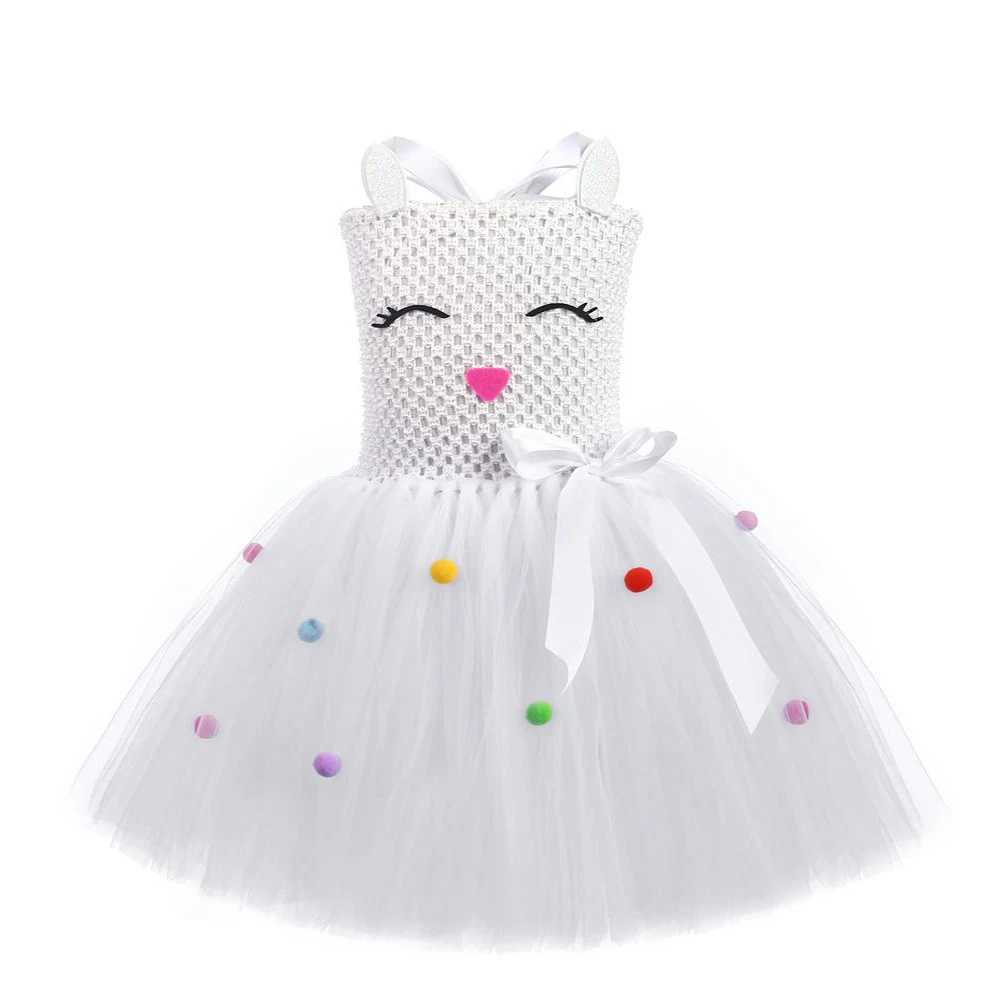Платья девочек детская одежда пасхальной кролики девочка белое кролик с картинками с ушной корзиной детской роли животных на Хэллоуин играет setl240508