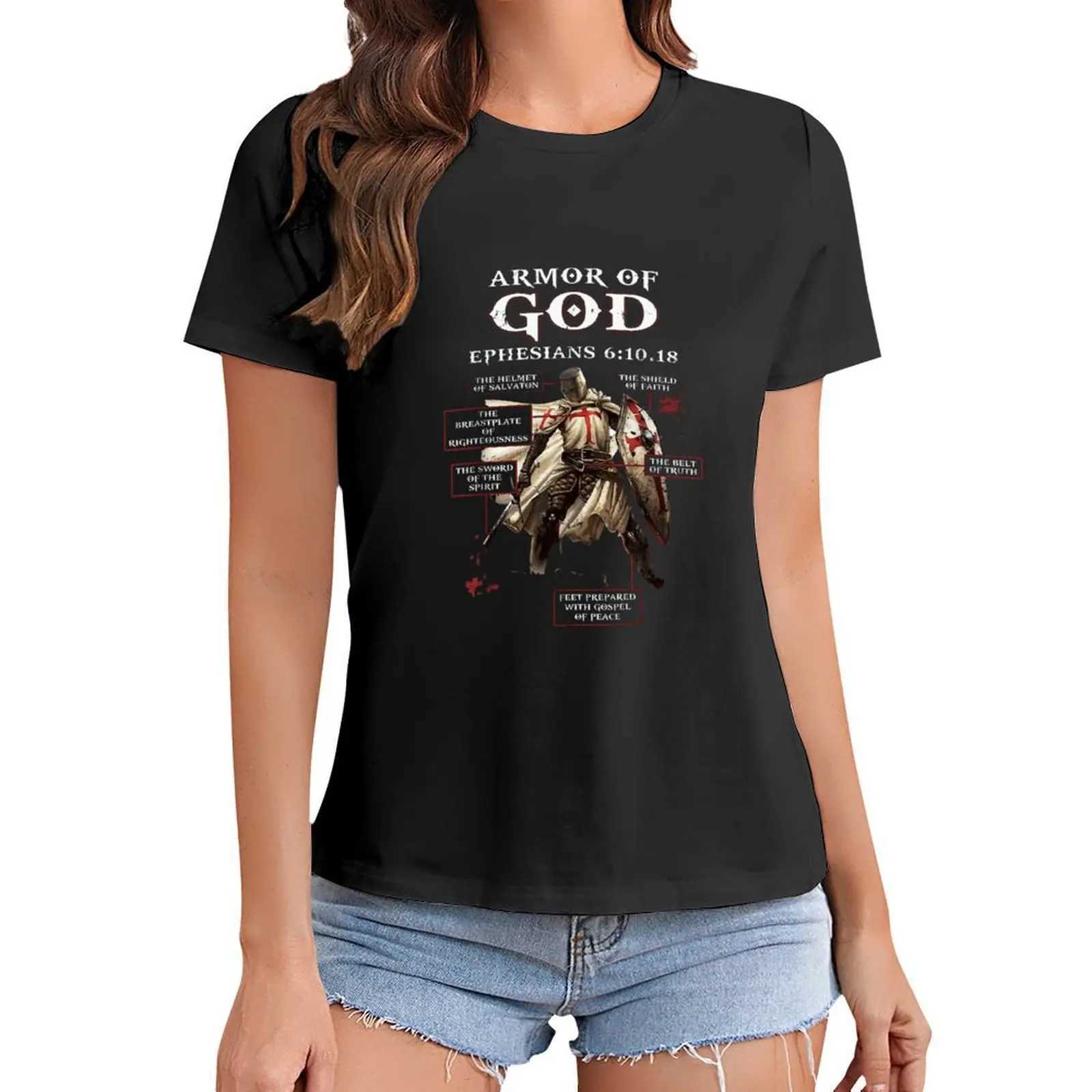 Dames t-shirt pantser van God Knight Tempeliers voor kunstprint T-shirt grafisch shirt casual korte slijm vrouwelijke t-shirt maat S-4XL y240506