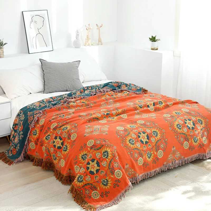 Koce kwiat mandala boho 100% bawełniana gwint koc gobelin bedspread rzut letni obóz podróż Ręczniki plażowe Sofa snu Mata