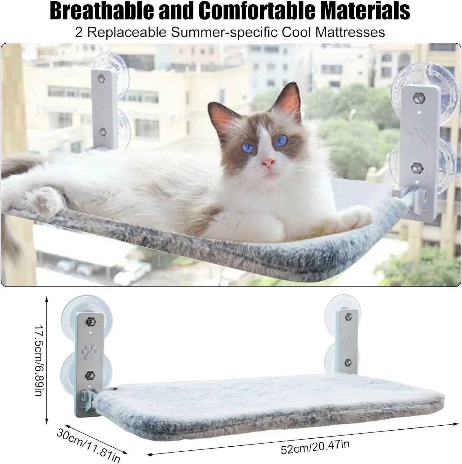 Meubles de lits de chats Habillement de fenêtre de chat Perche de fenêtre de chat pliable avec 4 dernières aspirations à vis portant 18 kg accessoires pour animaux de compagnie lit de chat aviation D240508