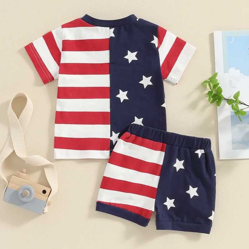 Clothing Sets Toddler Baby Boy Girl 4th of July Outfit Stars and Stripes Short Sleeve Shirt Shorts Set Fourth of July Clothes H240508