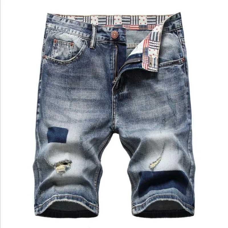 Shorts masculins Nouveaux hommes à la mode Ripped jeans courts de marque Bermuda Summer Coton Shorts denim masculin Shorts masculins 28-42 T240507