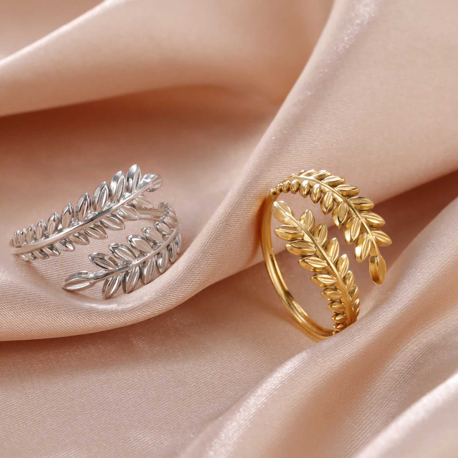Alyans Skyrim Yeni Buğday Kulakları Yaprak Yüzük Boho Paslanmaz Çelik Altın Renk Açık Kadın Yüzükler 2024 Modaya Mücevher Sevgililer Hediye Toptan