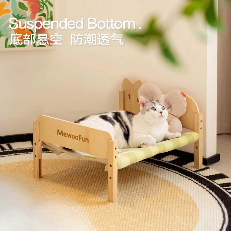 Cat Beds Furniture MEWOOFUN Sturdy Wooden Cat Bed Cat Sofa Breathable Canvas - Detachable Cat Couch Sofa Dog Bed for Cats and Small Dogs in Summer d240508