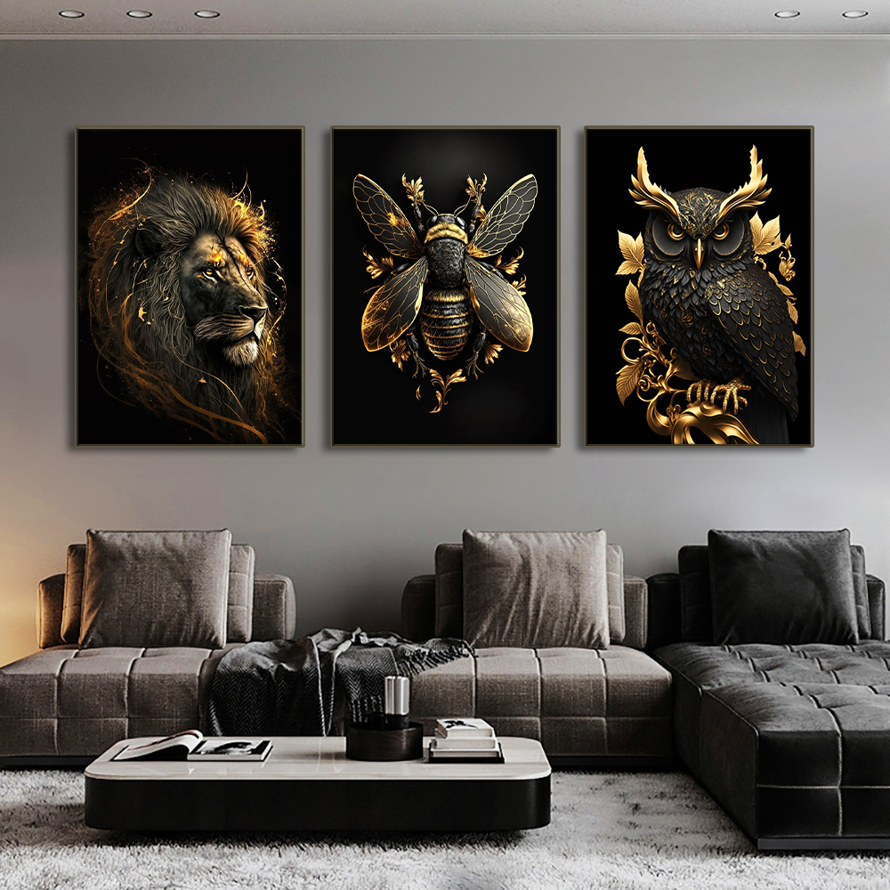 Black Gold Griffin Canvas Peinture Metal Affiche Mur Home Decoration Nordic Deer Tiger Wolf Swan Living Room Decoration Paint