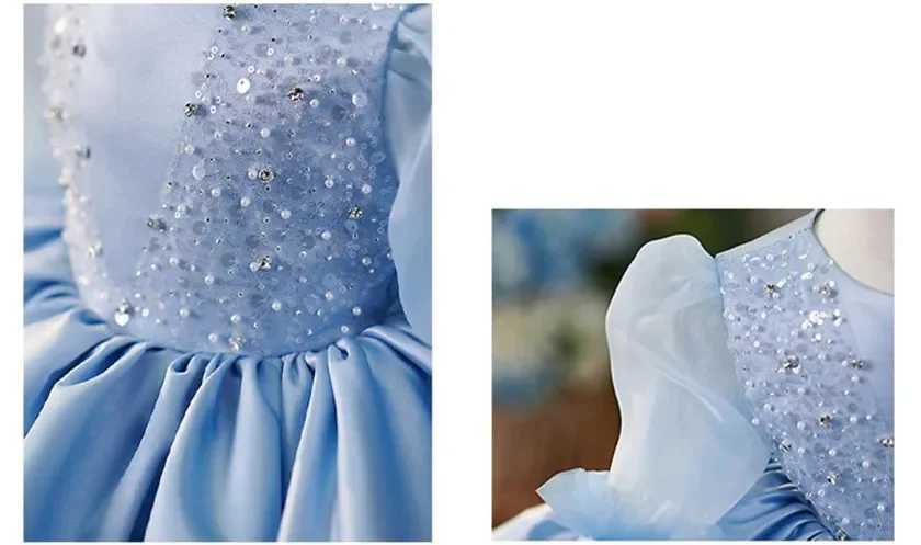 Christening dresses High end childrens princess evening dress with bow and pearl sequin design wedding birthday baptism Eid al Fitr party girl Q240507