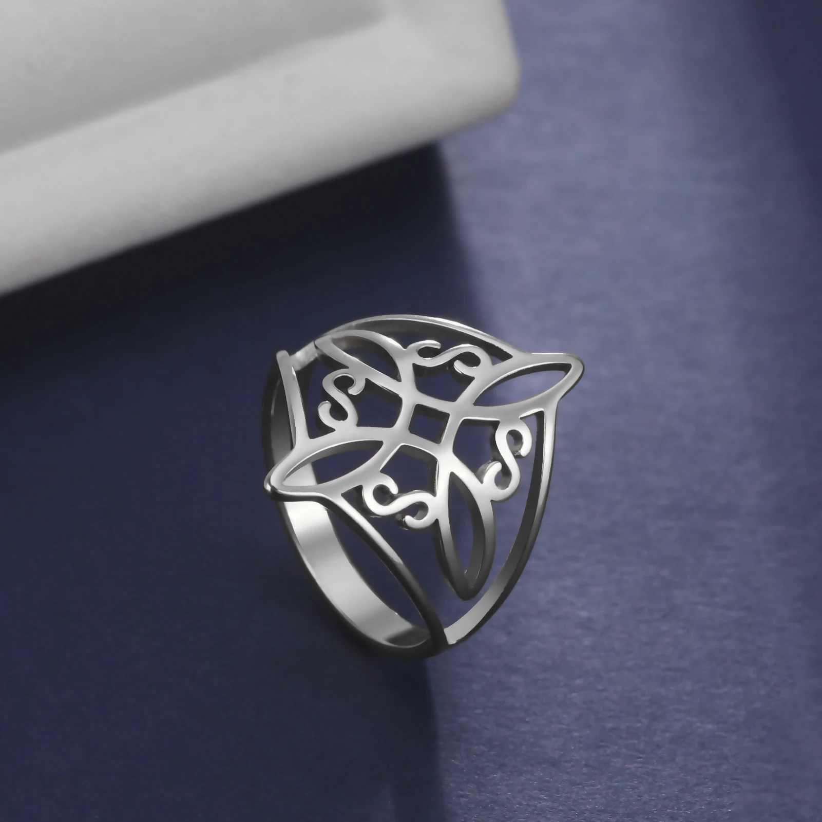 Wedding Rings Skyrim Witch Knoop Ring Roestvrij staal Goudkleur Hekserij AMULET BESCHERMING Vingerringen Wiccan Cross Celtics Knot Jewelry