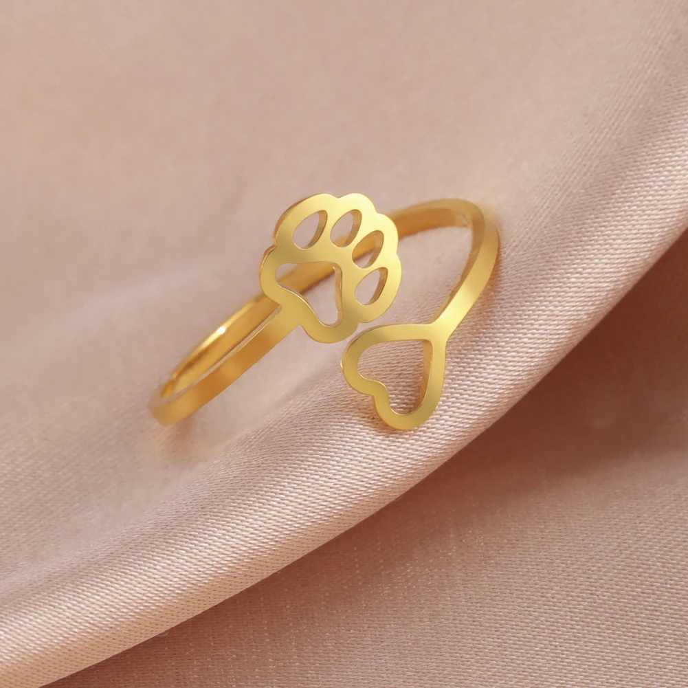 Wedding Rings Skyrim Lovely Dog P voet afdrukken Love Heart Ring For Women Girls Roestvrij staal verstelbare ring 2024 Trendy sieraden Liefhebber cadeau