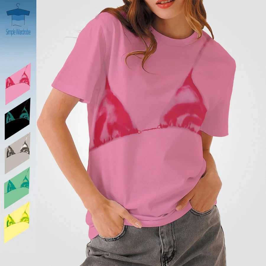 T-shirt féminin Summer Bikini populaire T 3D Impression Y2k Vêtements de fille chaude pour femmes O-coulles Slves Slves décontractées STRT Plus