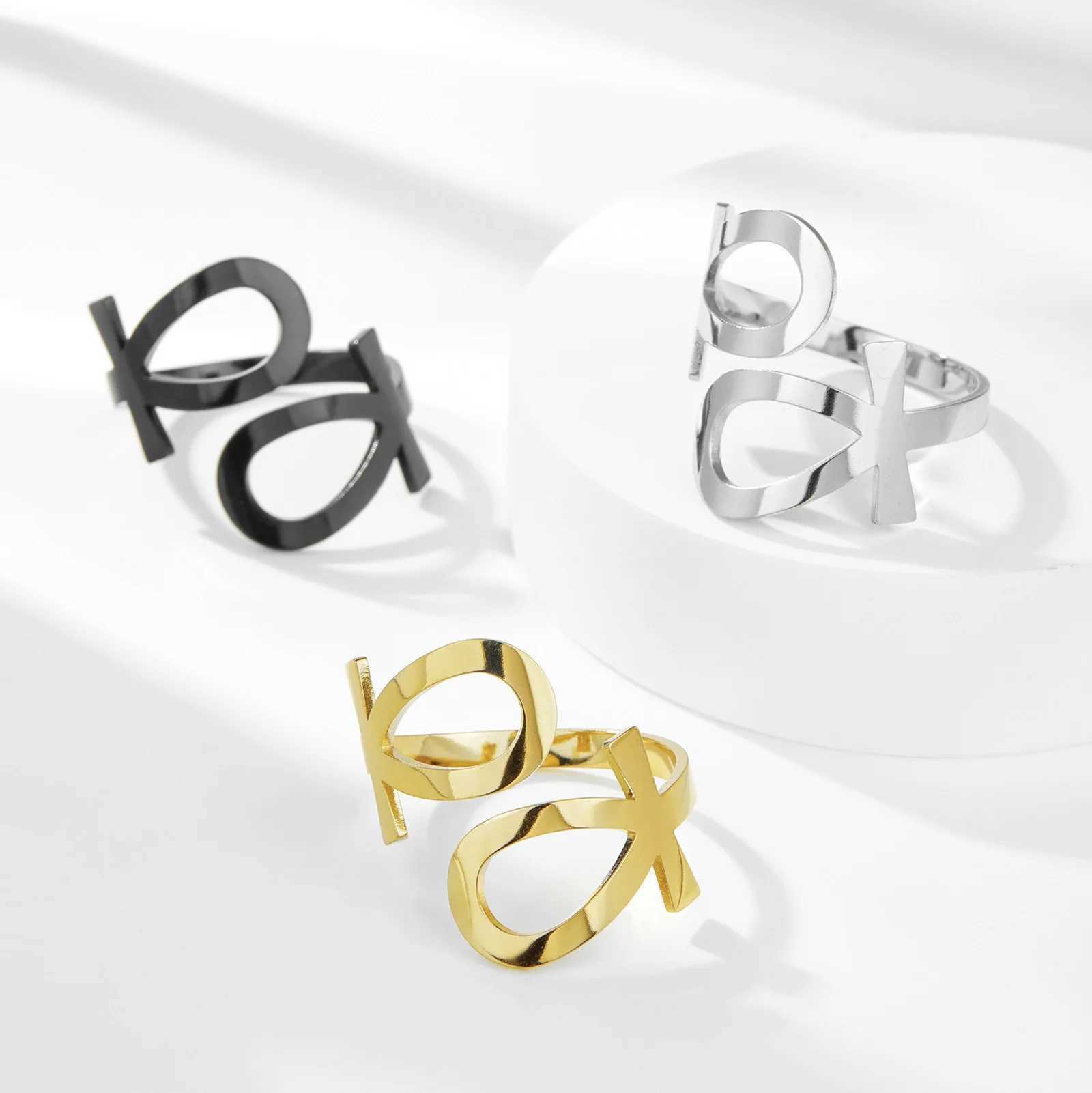 Wedding Rings Skyrim Egypte Ankh Cross Ring roestvrij staal goud kleur verstelbare open vingerringen 2024 Egyptische sieradencadeau voor vrouwelijke mannen