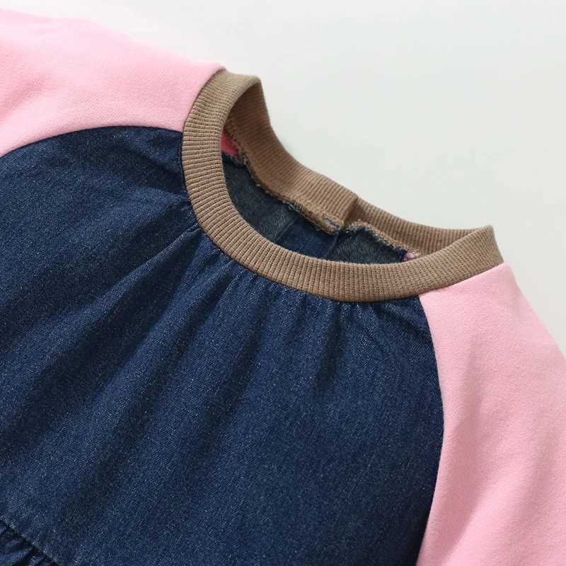 Mädchenkleider Little Maven 2023 Neue Patch Arbeit Denim eng sitzende Langarm Jeans Kleid Baumwolle Kinderkleidung Kleidung Baumwolle Herbst 2-7 JahreL2405