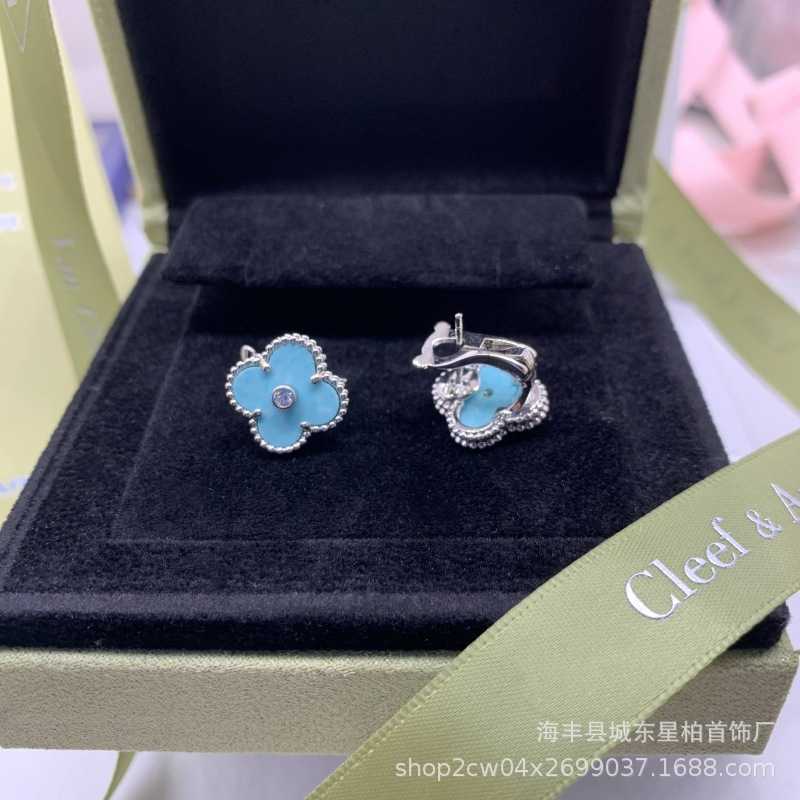 Fashionforward earrings for diverse Settings Silver New High Valentine's Day with Christmas Lake Blue Clover Earrings Lucky with common vanly