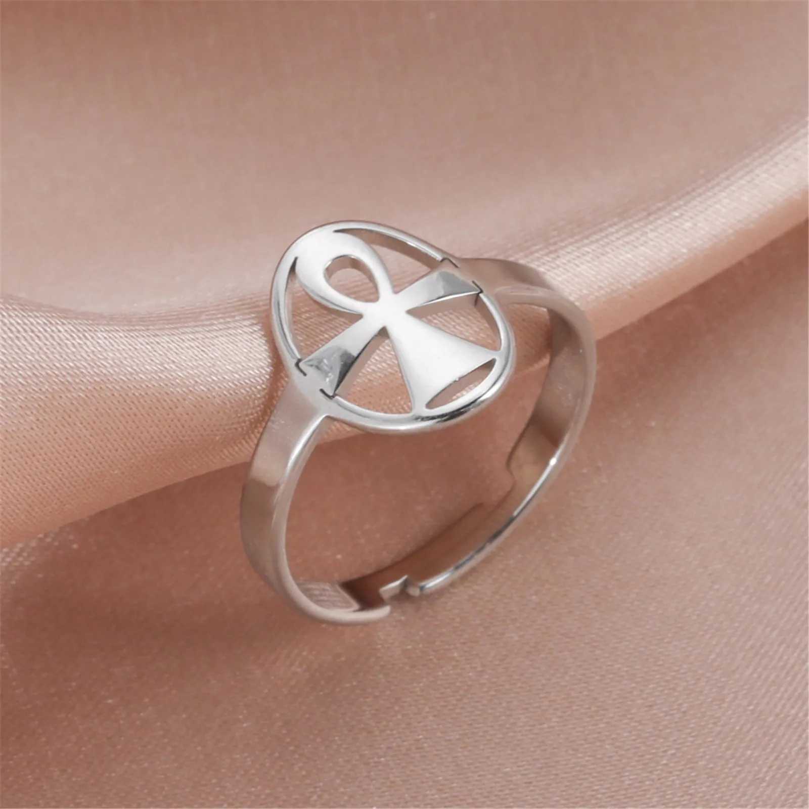 Wedding Rings Skyrim Egypte Ankh Cross Ring roestvrij staal goud kleur verstelbare open vingerringen 2024 Egyptische sieradencadeau voor vrouwelijke mannen