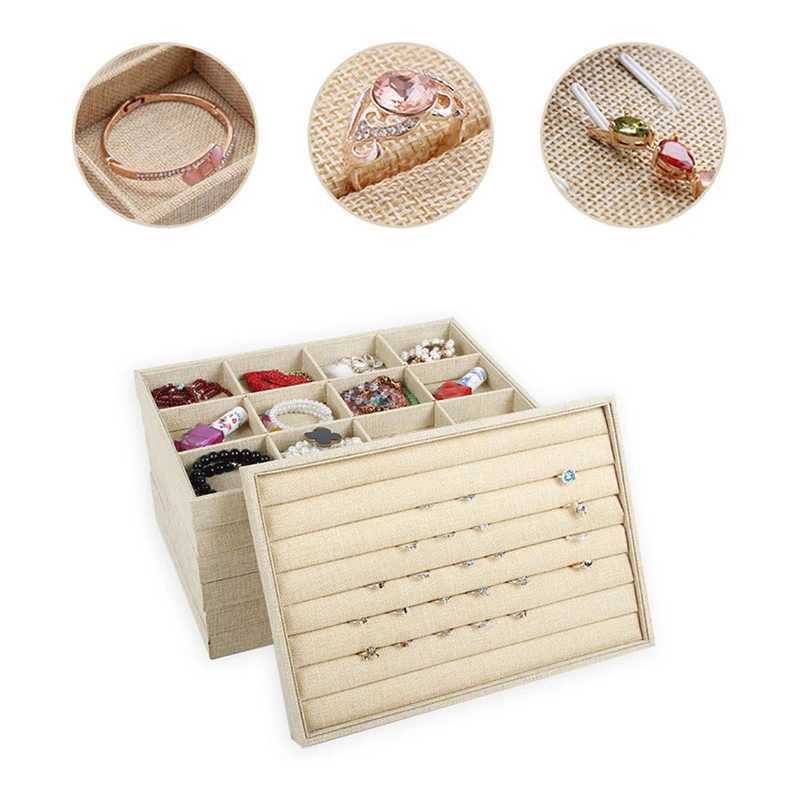 Smyckesfack Linen smycken Tray smycken Display Stand Ring Armband örhängen Halsband Pendant Lagring Display Trays smycken förvaringslåda