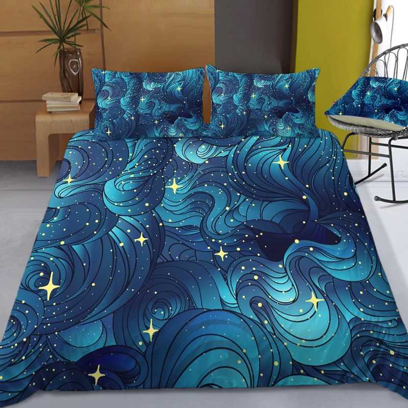 Set di biancheria da letto a stella biancheria da letti cielo notturno ragazze ragazzi ragazzi giù copripiumino set di tessili blu scuro galassia da letto da letto malato copripiumino j240507