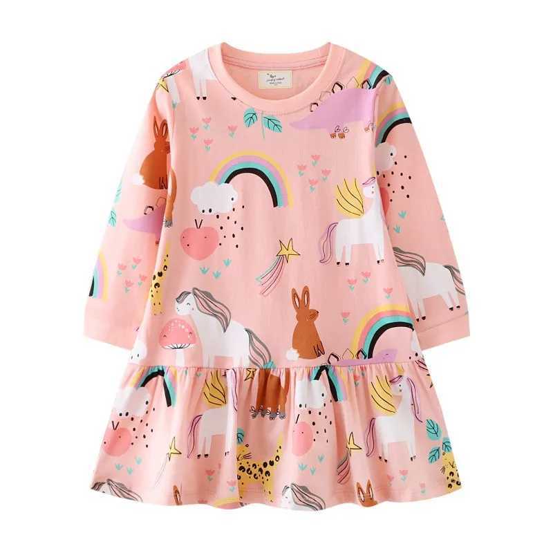 Sukienki dziewczynki skaczące mierniki Nowe dinozaury Dindryki Drukuj suknie urodzinowe z długim rękawem dla dzieci dziewczęta odzież jesienna wiosna