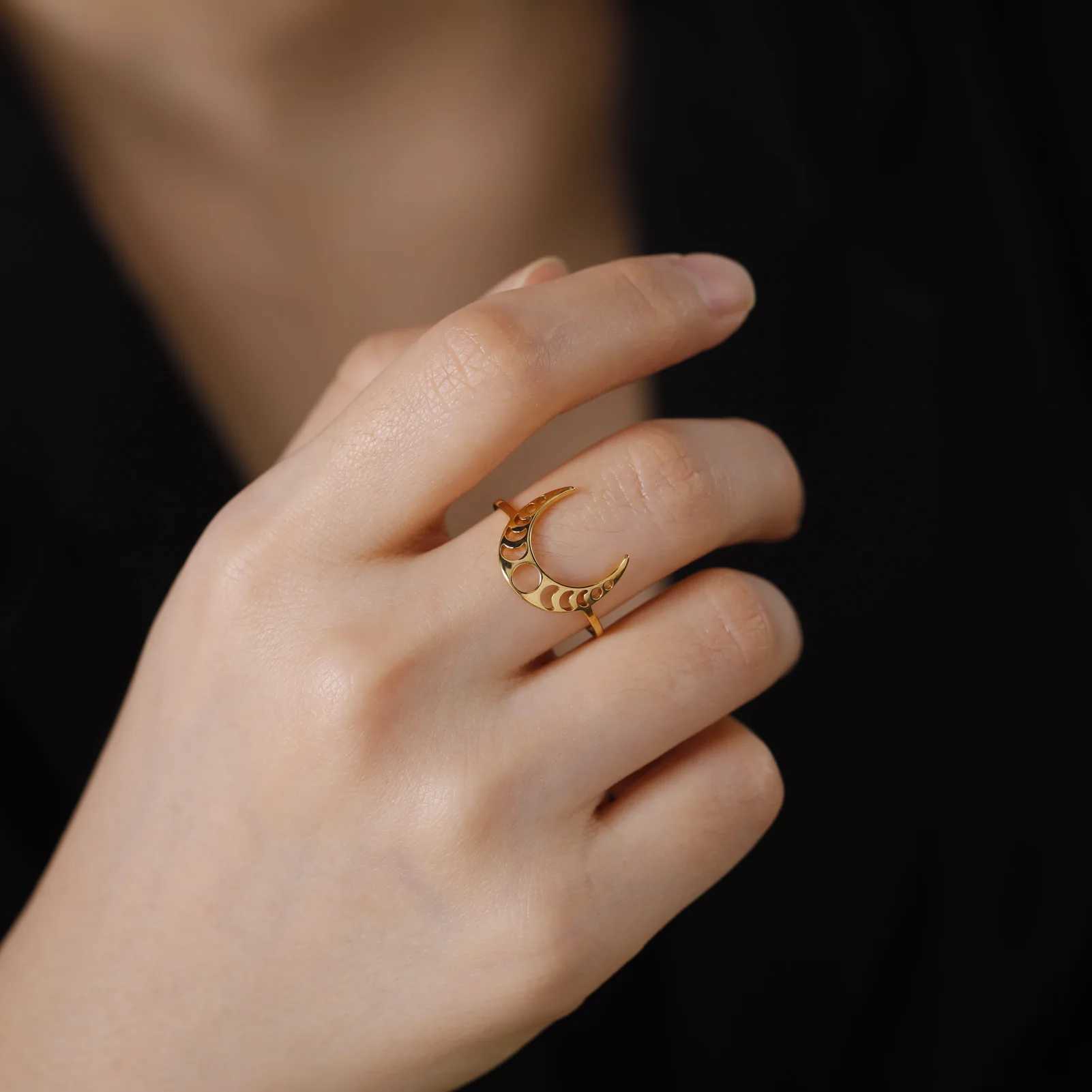Обручальные кольца Skyrim Women Moon Fase Ring Кольцо из нержавеющей стали полумесяца луна ведьма амулет колец