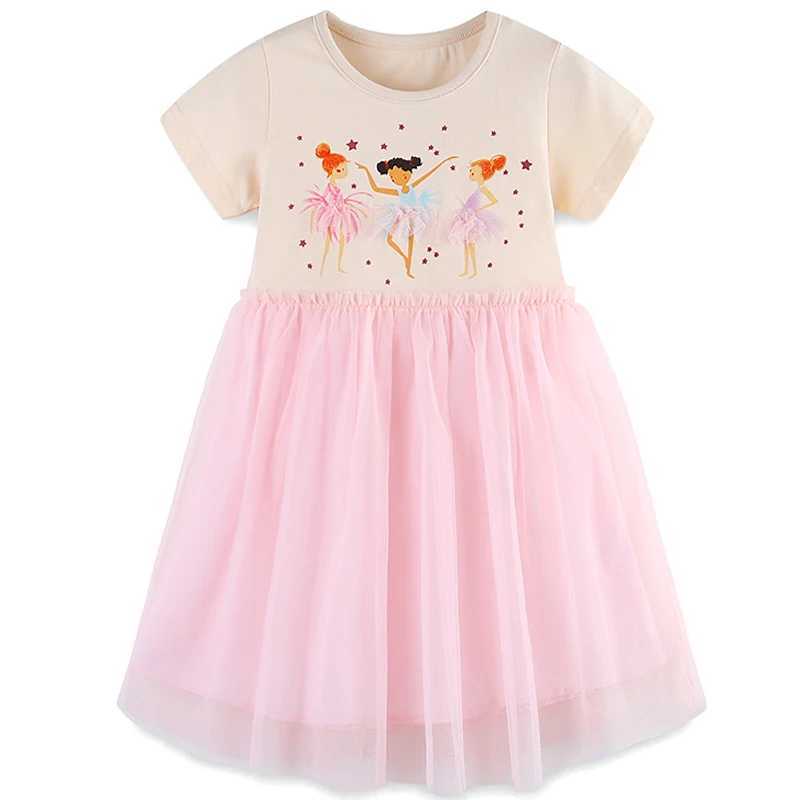 Платья девушки Bumeex Girls Dress Little Girl Хлопковое повседневное мультипликационное принт с короткими рукавами розовый размер 2-7 лет