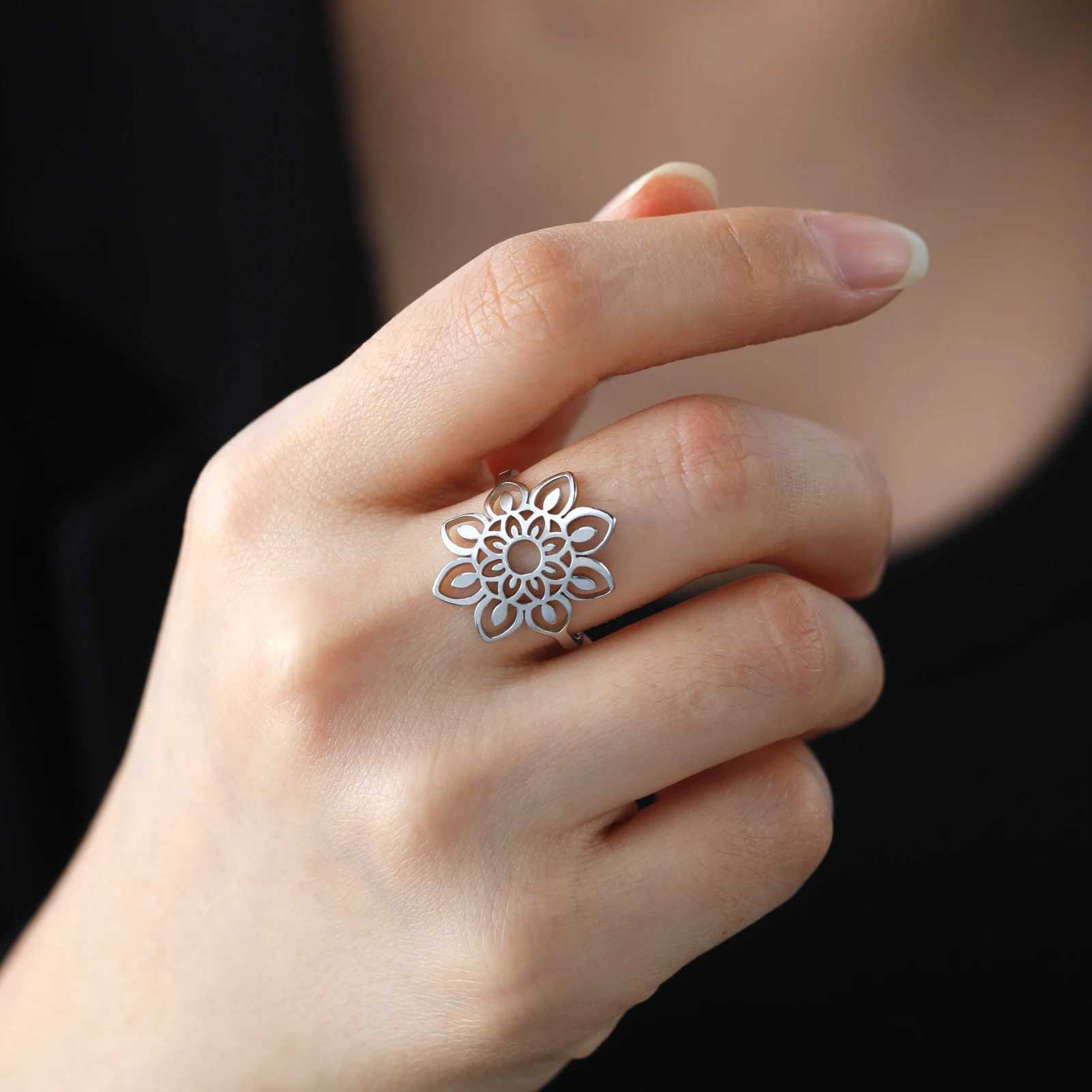 Обручальные кольца Skyrim крупный филигри лотос цветочный кольцо женщины из нержавеющей стали золотой цвет эстетический богемный кольцо свадебное обручальное подарки