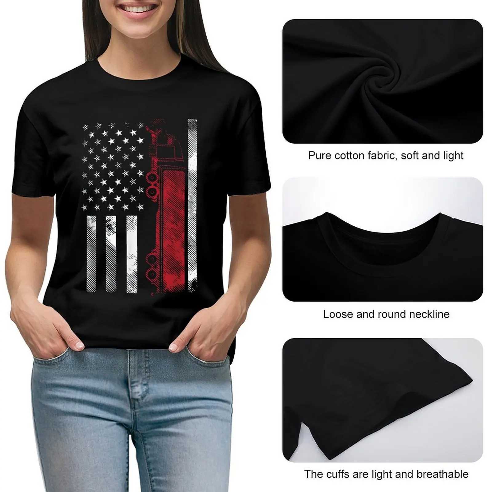 Kvinnors t-shirt oss amerikansk flagga semi truck förare 18 whler truc tryck skjorta grafisk skjorta avslappnad kort slved kvinnlig t-shirt storlek s-4xl y240506