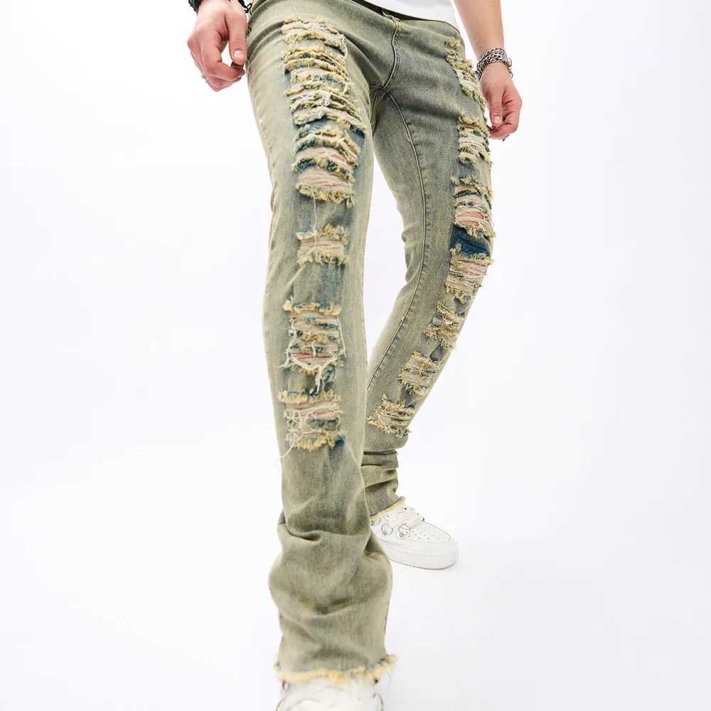 Jeans masculin mode trous vintage mascules hop slim jeans pantalon mâle strtwear déchiré de jogging décontracté solide pantalon denim y240507