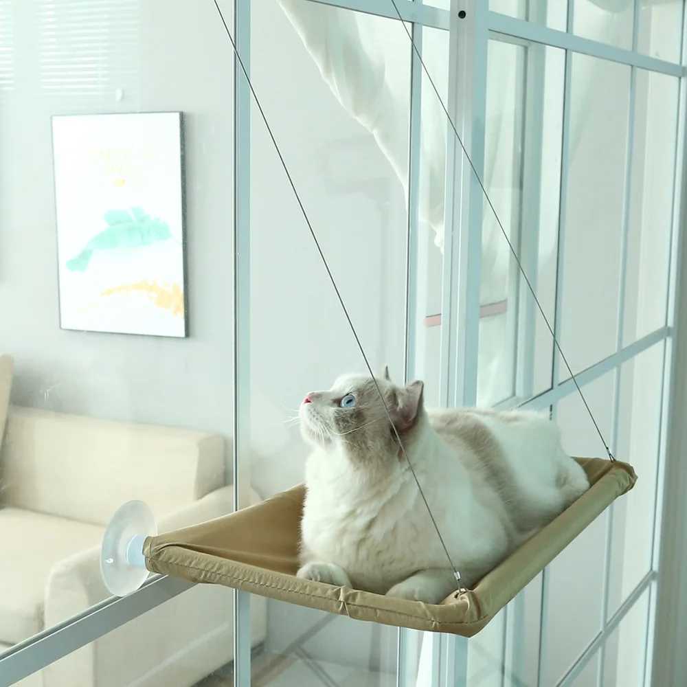 Camas de gato móveis janelas resistentes instaladas na cama de gato assentos de sol ninho raspando árvore de hammock gato suprimentos de gatinho acessórios de estimação de estimação D240508