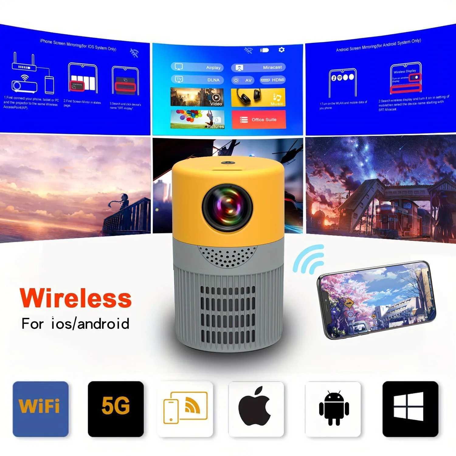 Projectoren YT400 HD Home Outdoor Projector Mini Wireless Android iOS Projector Smartphone Video -projector Verbonden met tablet/computer/tv -stick/game J240509