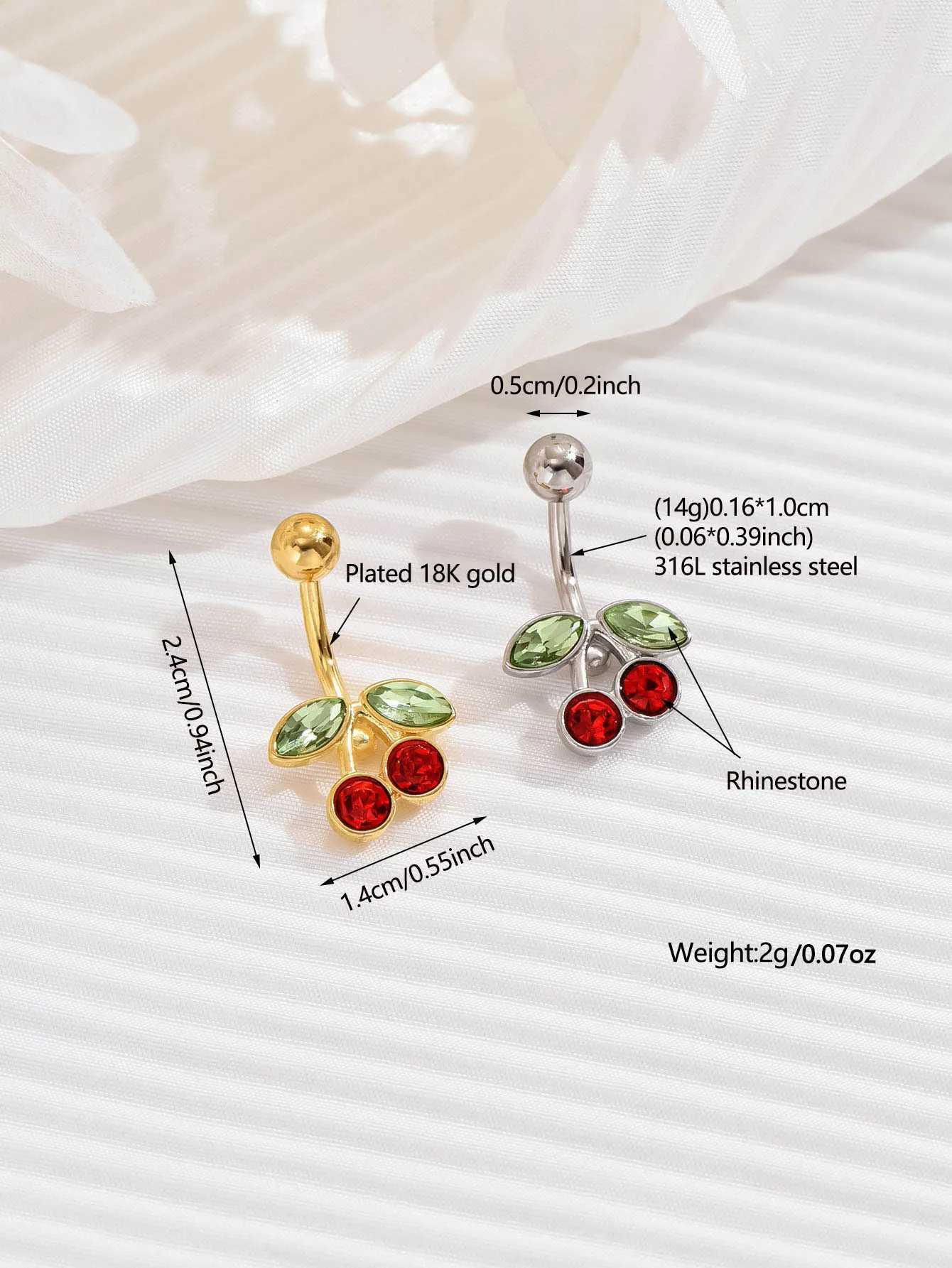 Navel ringen 14G chirurgisch stalen pinbalk vergulde 18k gouden kersen navel ring ring body belly piercing fruit nagels navel navel navel ringen d240509